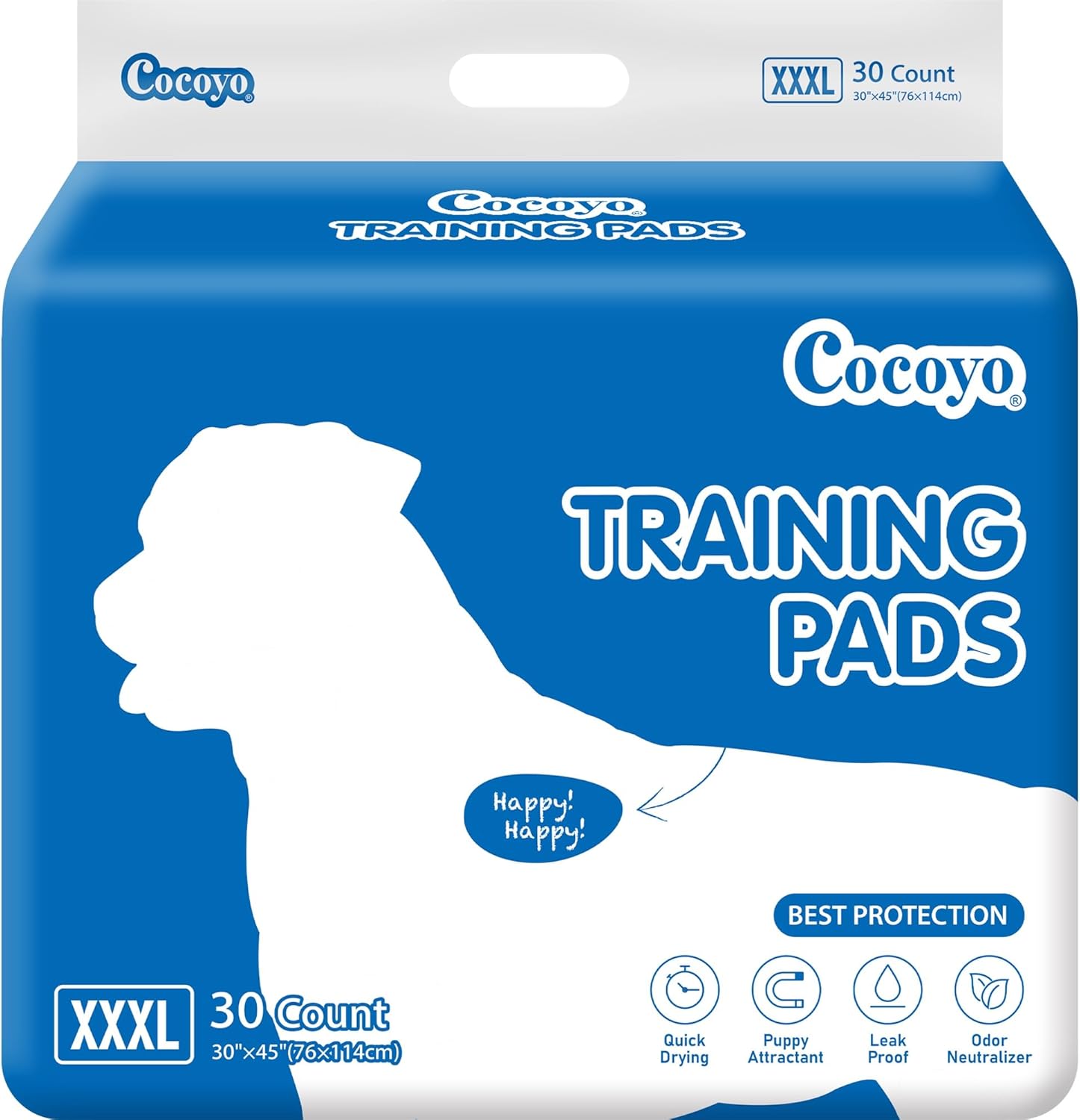Best Value Dog Training Pads Giant Size | Dog Pee Pads XXXL Size | Super Absorbent Puppy Pads (30" x 45", 30 Count)