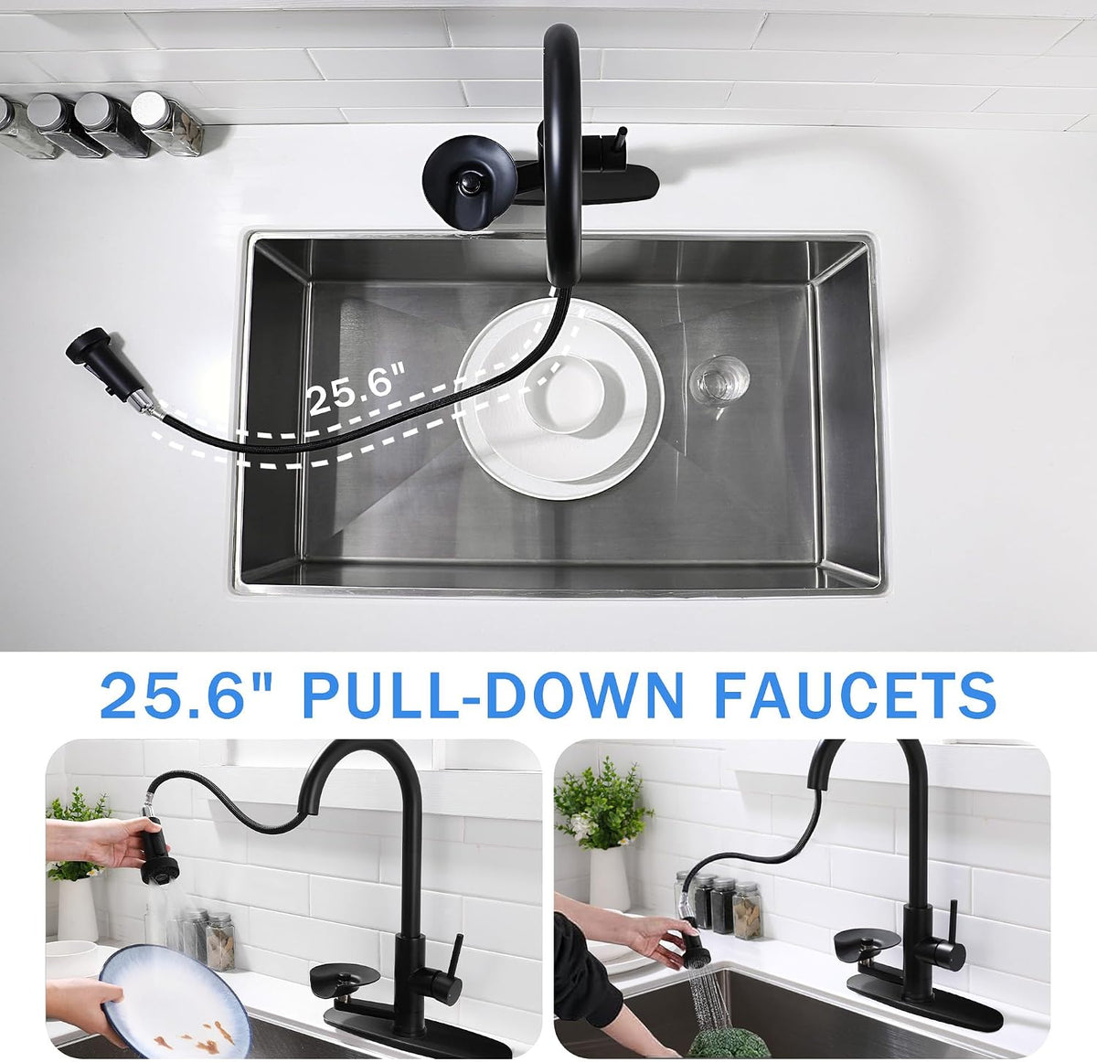 Pull Down Kitchen Faucet with Glass Rinser, 3 Spray Modes, Matte Black