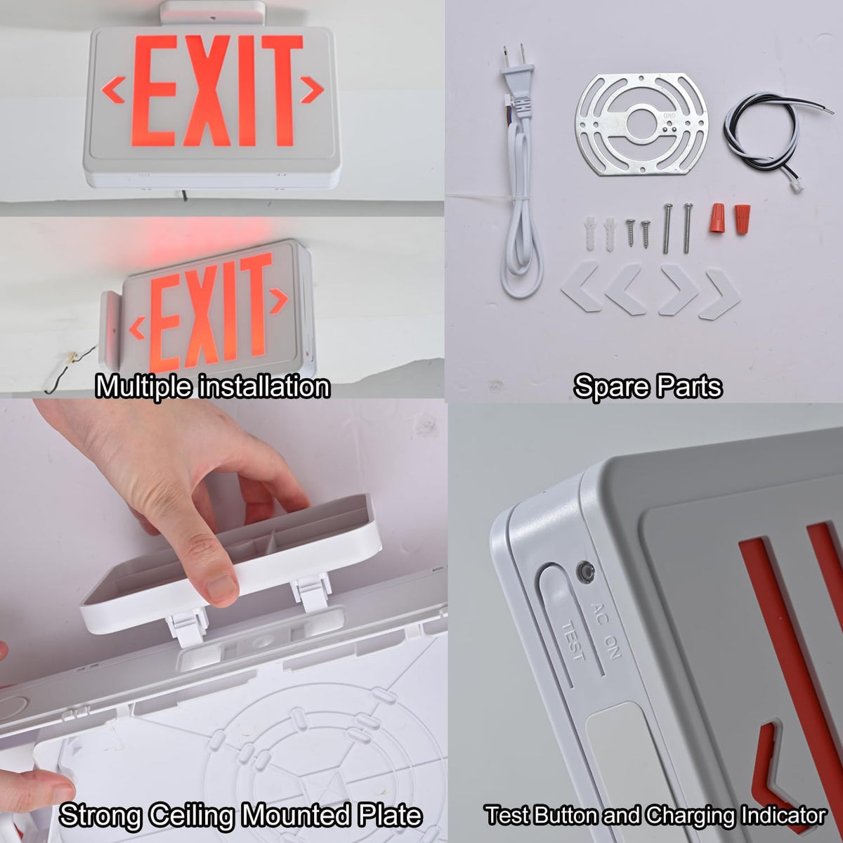 Red LED Exit Sign,4Hours Plug in Cord Emergency Exit Light with Battery Backup for Business,Commerical Emergency