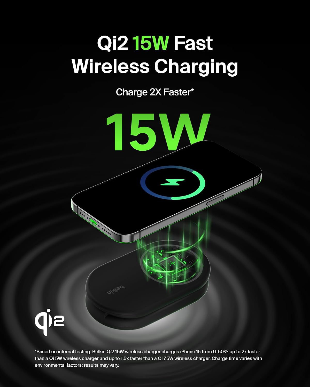 Qi2 15W Magnetic Wireless Charger, 2 in 1 Foldable, Non-Slip | MagSafe compatible, iPhone 16, Apple Watch, Samsung