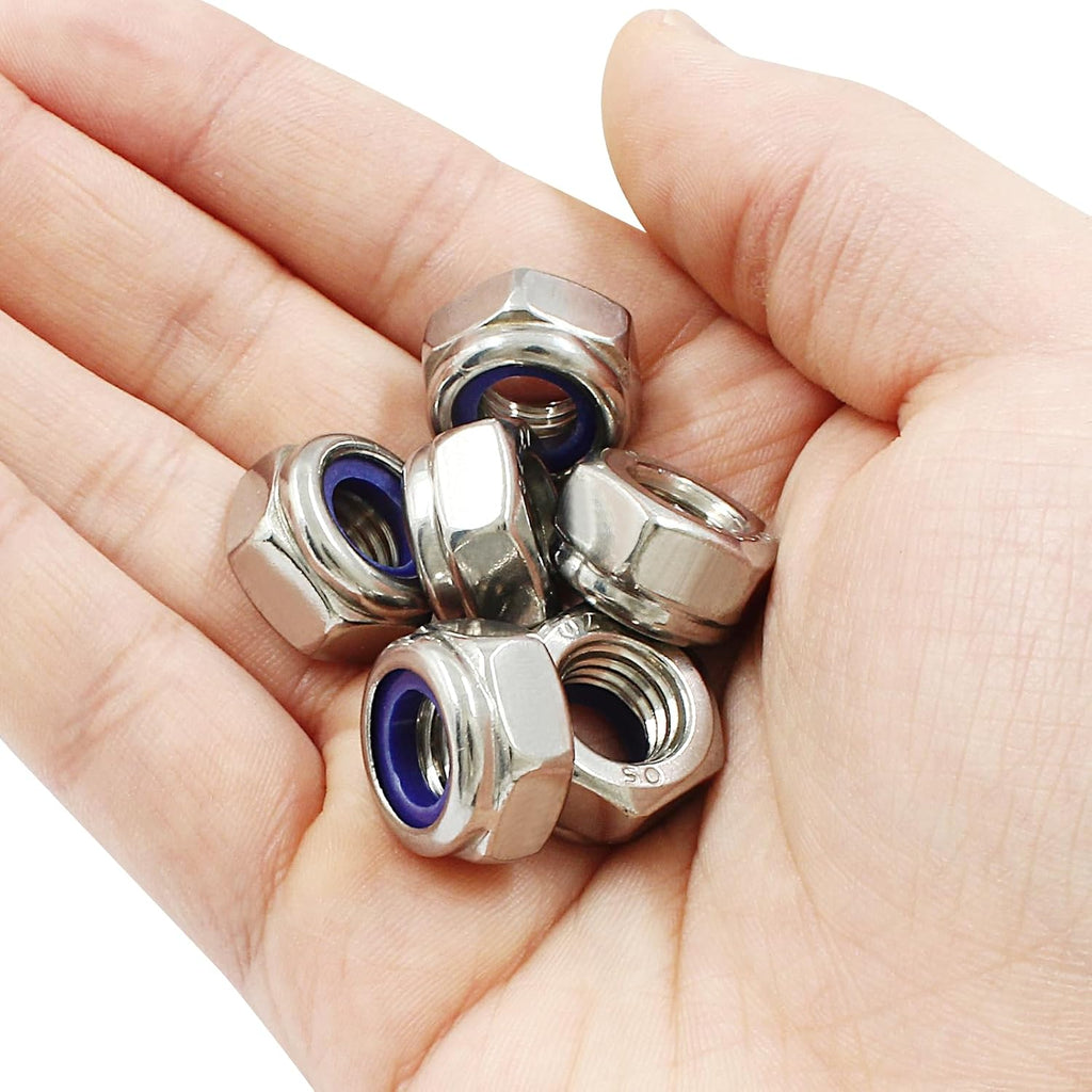 Hordion 10Pcs M10-1.5mm Nylon Lock Nut Stainless Steel Nylon Insert Locknut