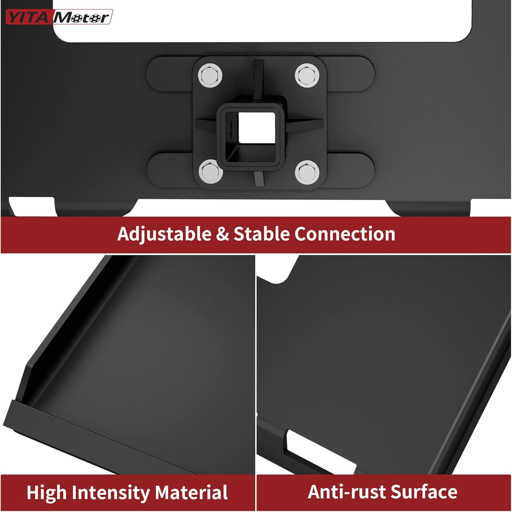 3/8" Skid Steer Mount Plate with 2" Removable Receiver, Black | Heavy Duty 3/8" Steel Skid Steer Mount Plate with 2"