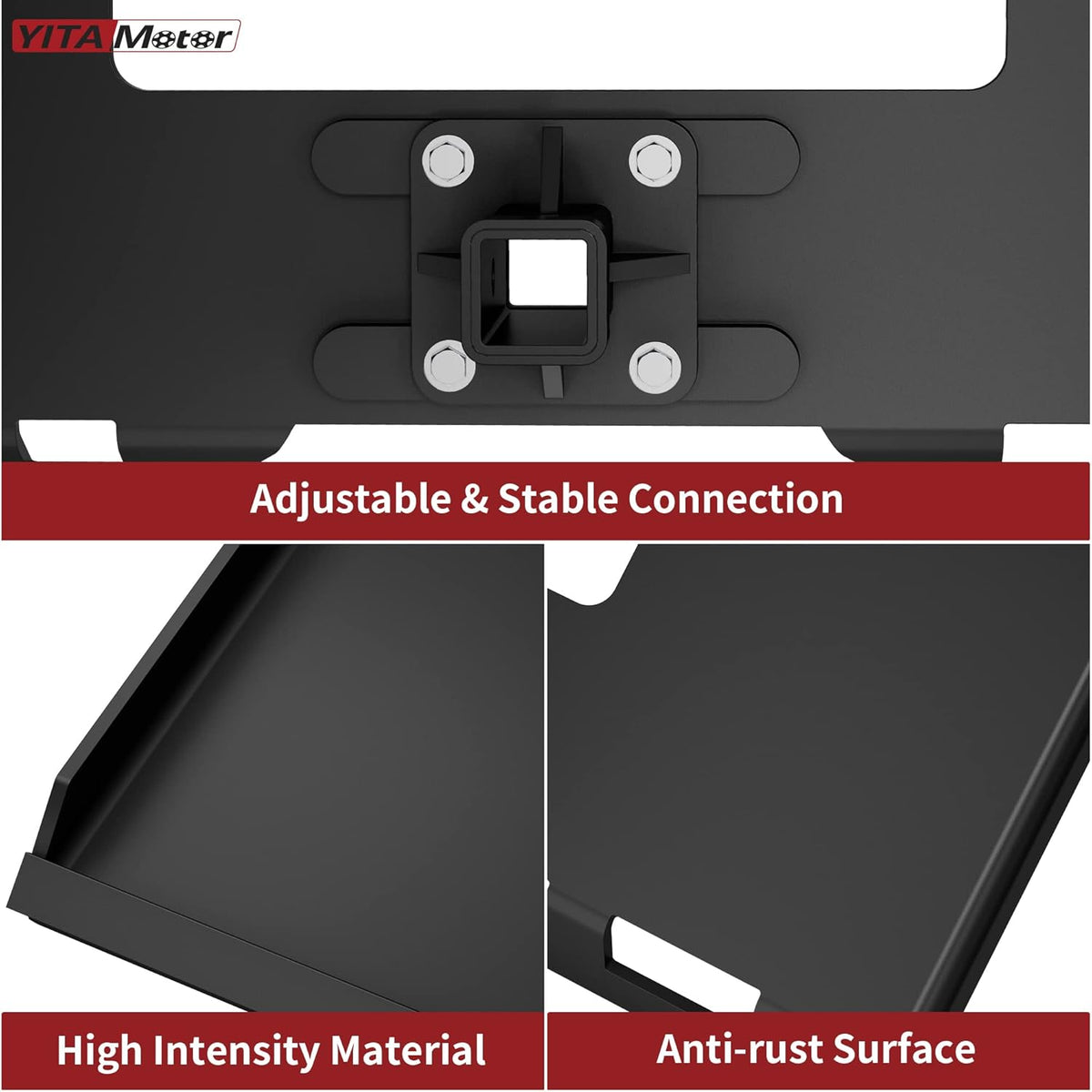3/8" Skid Steer Mount Plate with 2" Removable Receiver, Black | Heavy Duty 3/8" Steel Skid Steer Mount Plate with 2"