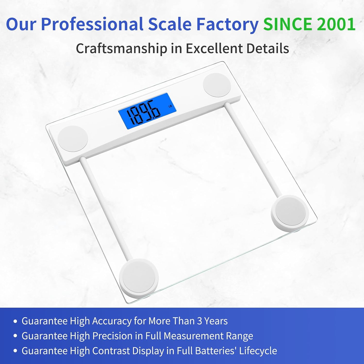 Digital Bathroom Scale for Body Weight, High Precision Assured by Weight Scale Professional Factory SINCE 2001, Blue