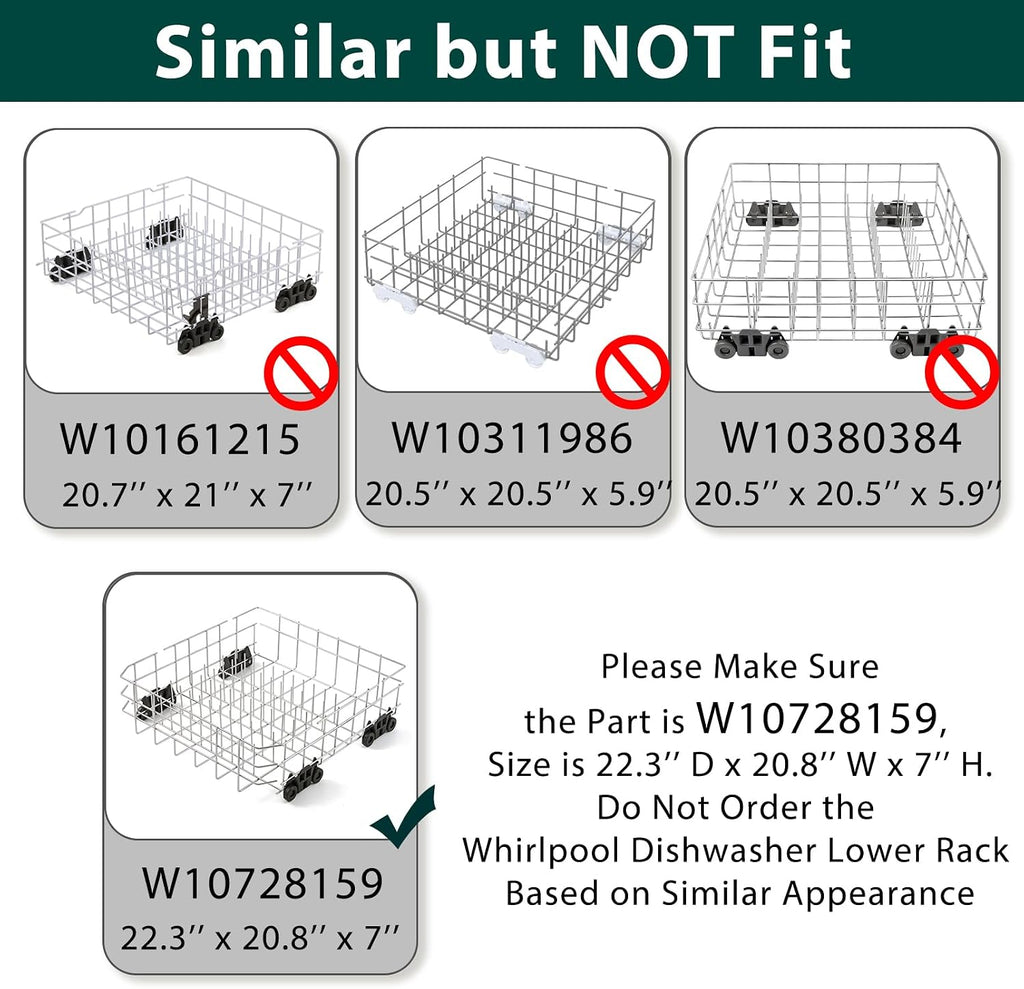 Stainless Steel W10728159 W10525646 Dishwasher Lower Rack Replacement Parts for Maytag Kitchenaid Lower Dish Rack 22’’D x 20.8’’W Kenmore Whirlpool W10780925 W10082825 Dishwasher Bottom Basket 1 Pack