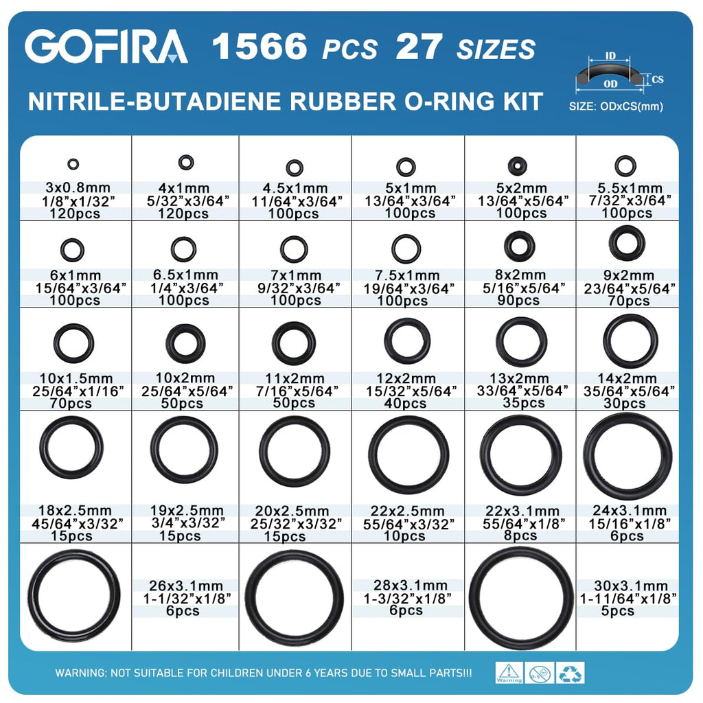 O-Ring O Rings Assortment Kit 1566Pcs 27 Sizes Nitrile Rubber Seals