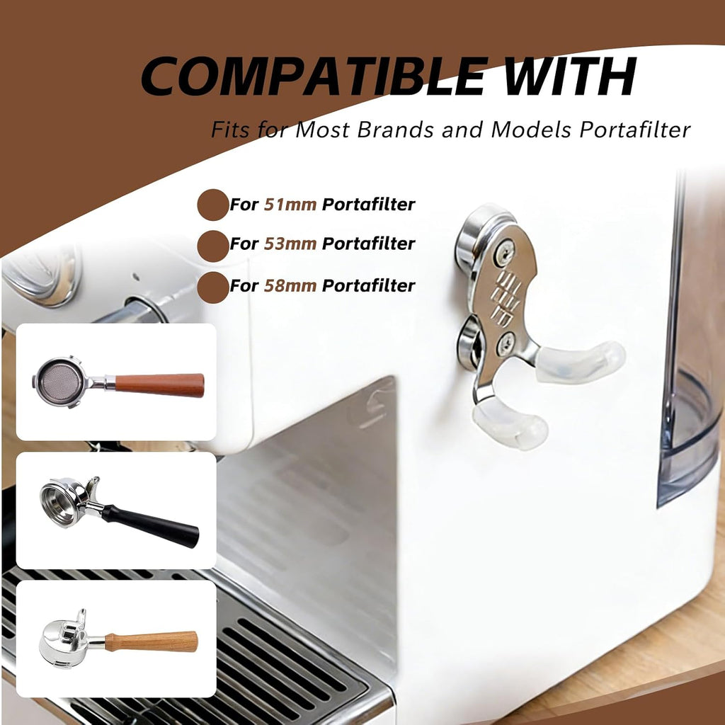 Stainless Steel Magnetic Portafilter & Tamper Holder | Espresso Organizer with Basket Removal Tool | No Adhesive