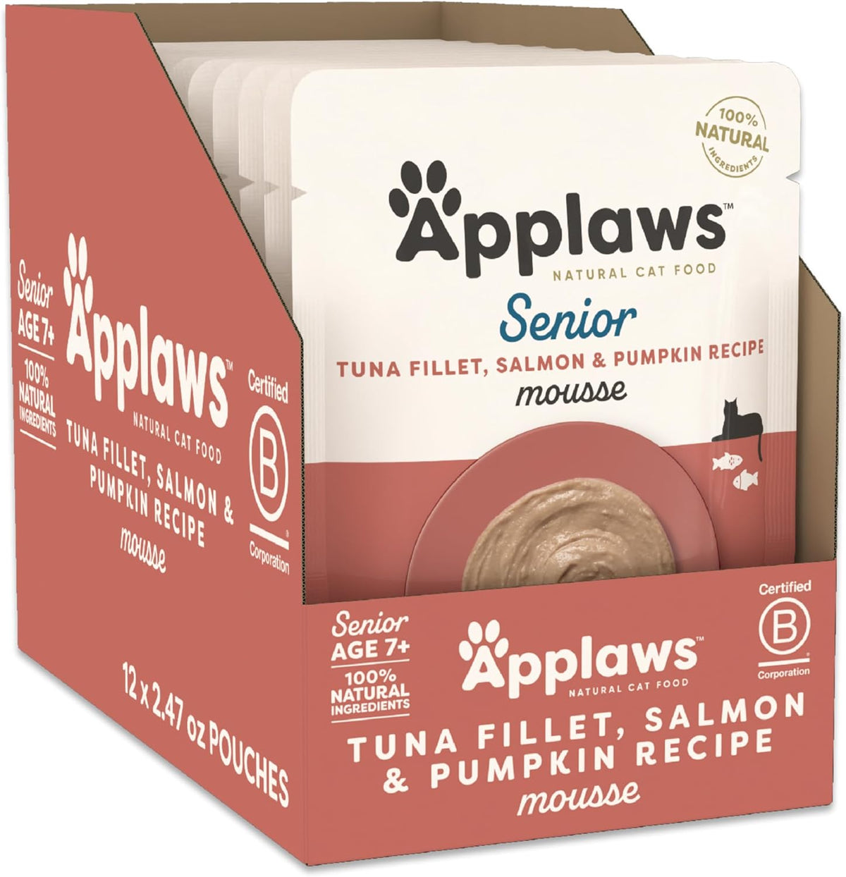 Senior Tuna Salmon Pumpkin Mousse Wet Cat Food 12-Pack 2.47oz Pouch