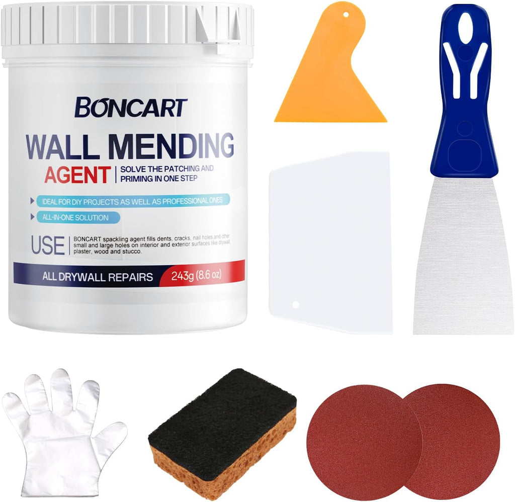 8.6Oz Drywall Patch Repair Kit – Professional All-in-1 Tool Set | Includes Scrapers, Putty Knife, Texture Sponge