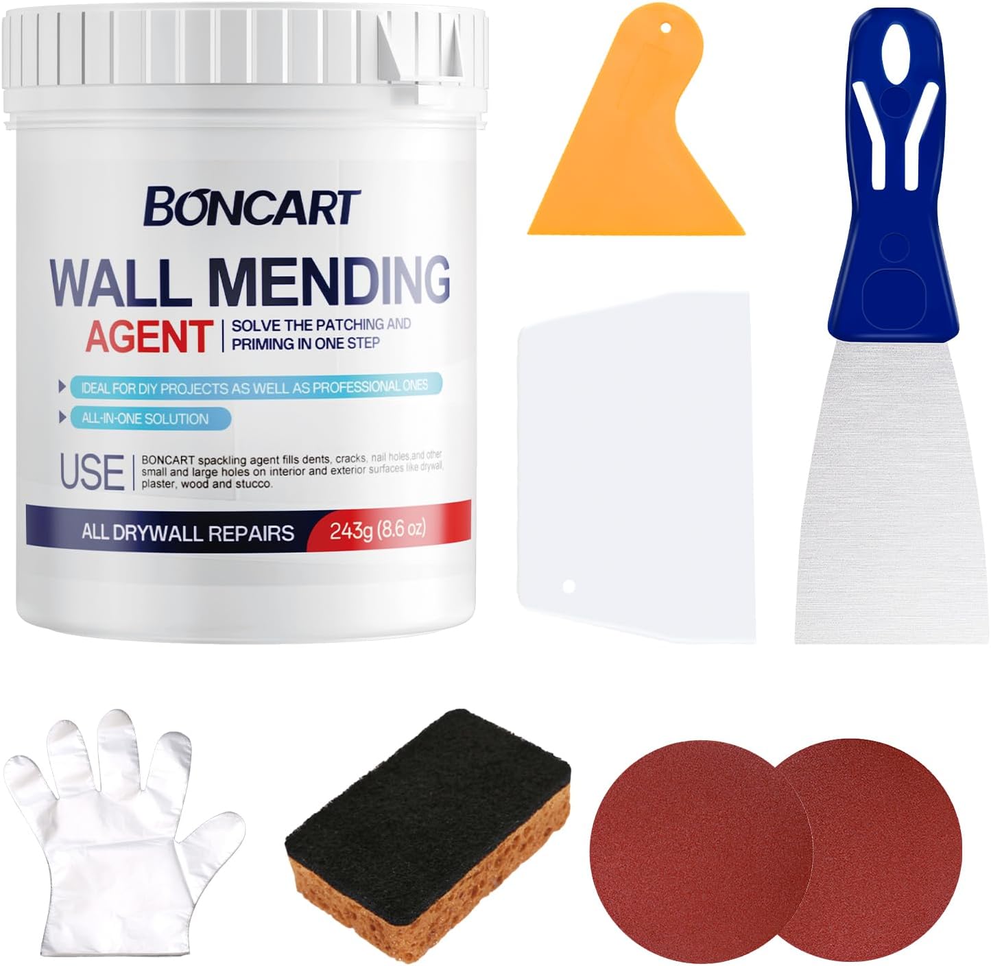 8.6Oz Drywall Patch Repair Kit – Professional All-in-1 Tool Set | Includes Scrapers, Putty Knife, Texture Sponge