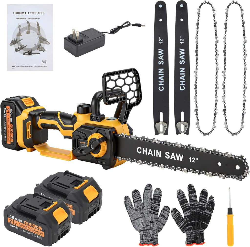 12" Brushless Cordless, Chainsaw with 2x4.0 Ah Batteries, 1200W High Power Electric Chainsaw with Auto Oiler & 2