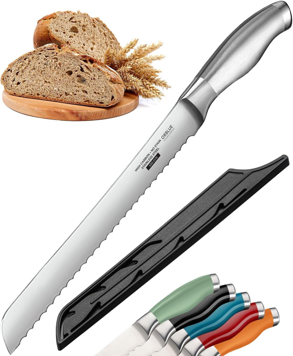 Serrated Bread Knife with 10-inch Upgraded Stainless Steel Razor Sharp Wavy Edge Width - Bread Cutter Ideal for