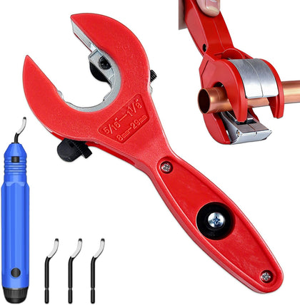 Ratcheting Tubing Cutter, Copper Pipe Cutter, Tubing Cutter 5/16" To 1 1/8", 2 in 1-360° Close Quarters Tube Compact