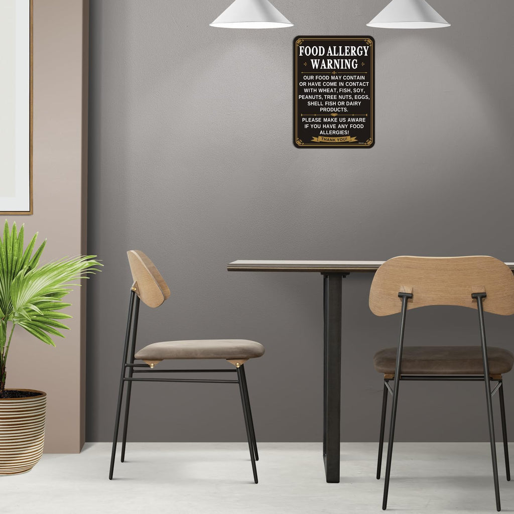 Food Allergy Warning Signs Safety 10” x 7” Suitable for Bar Cafe Restaurant Hotel, Sturdy Plastic, Self Adhesive