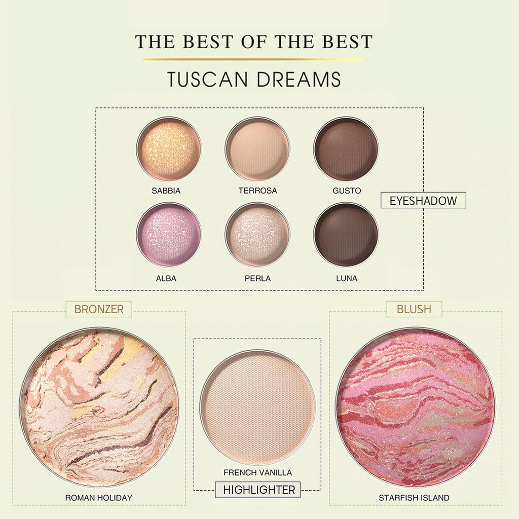 All in One Baked Makeup Face Palette, Includes 6 Eyeshadows, Bronzer, Blush, and Highlighter, Blush and Bronzer