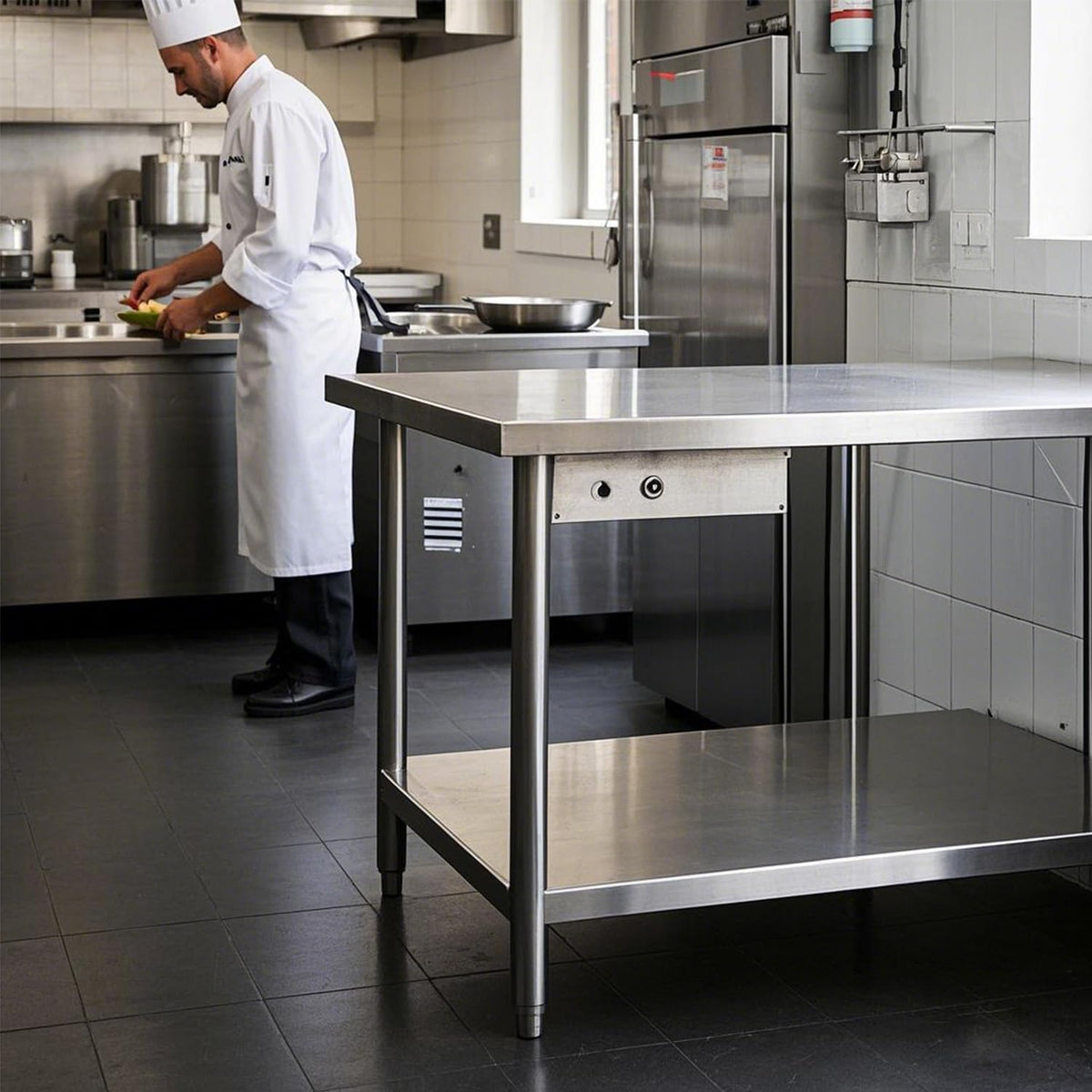 24x24 Stainless Steel Prep Work Table with Backsplash Knife Block