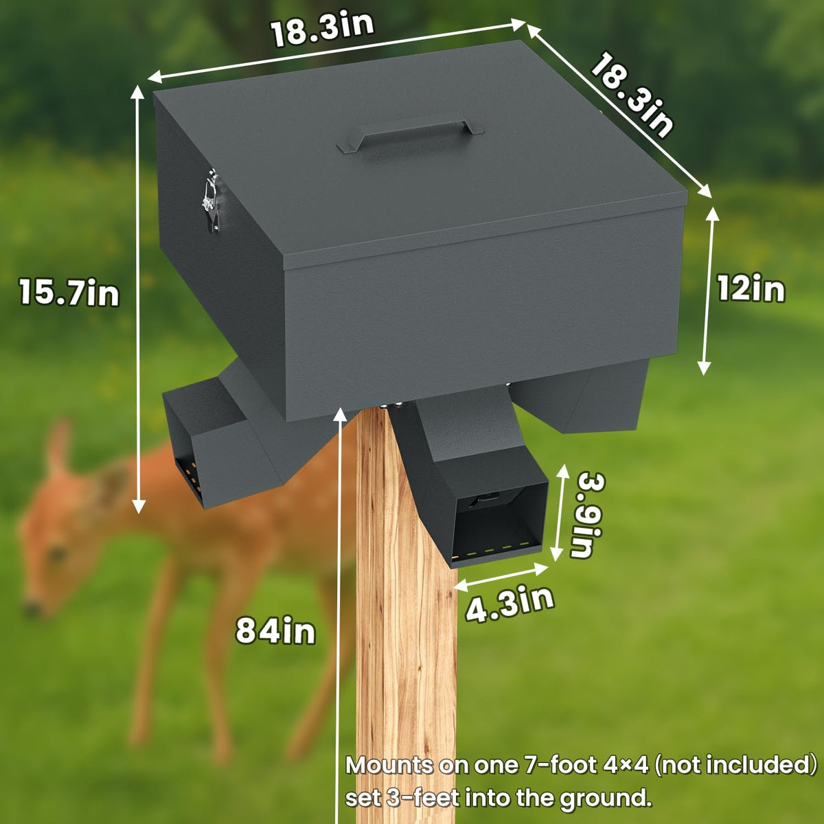 Portable 80LB Gravity Deer Feeder, Heavy Duty Metal Wildlife Feeder with 4 Feeding Ports, Weatherproof for Hunting &