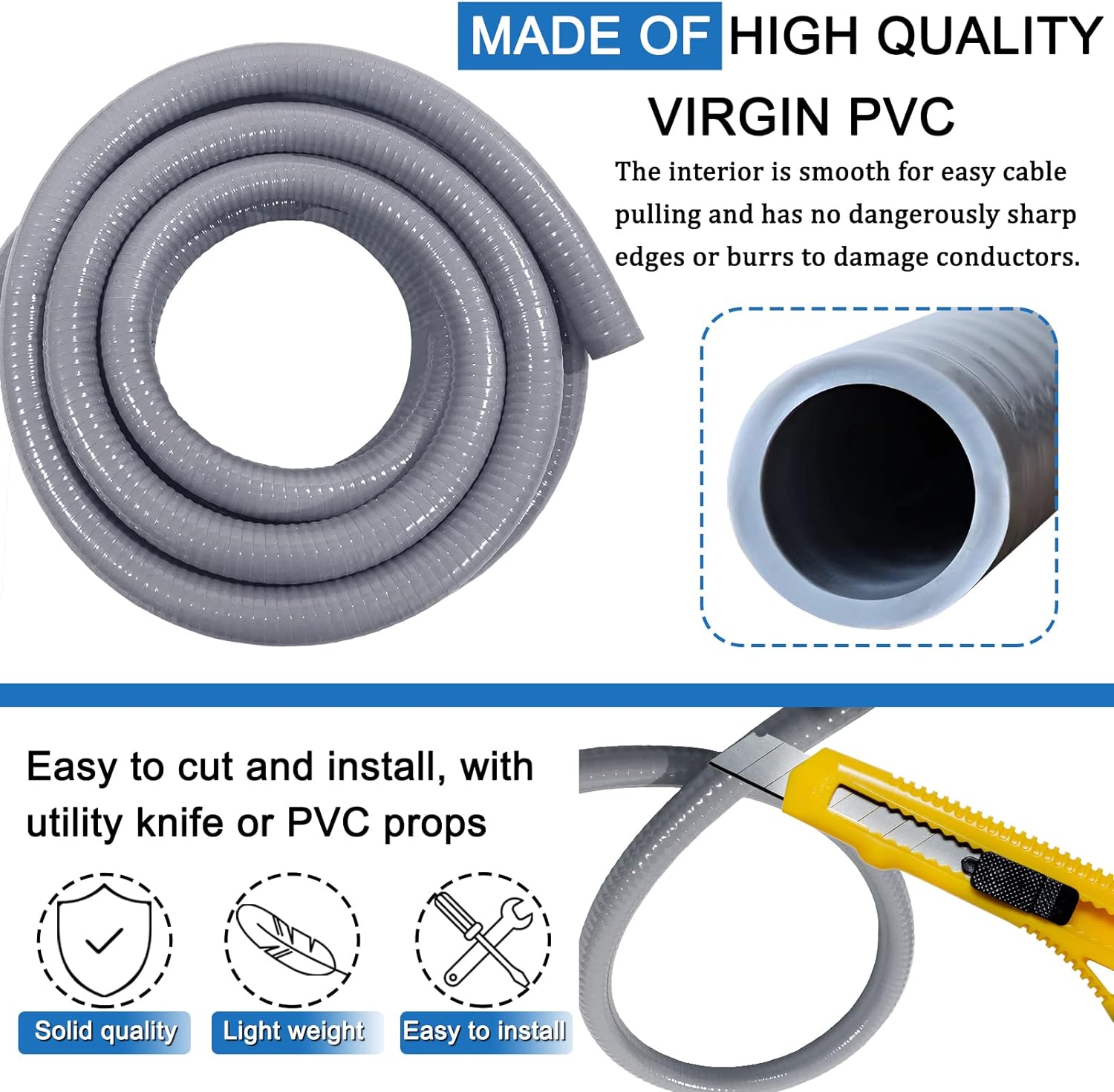 Liquid-Tight Conduit and Connector Kit 1/2 Inch 25 Ft,Flexible Non Metallic Liquid Tight Electrical Conduit UL
