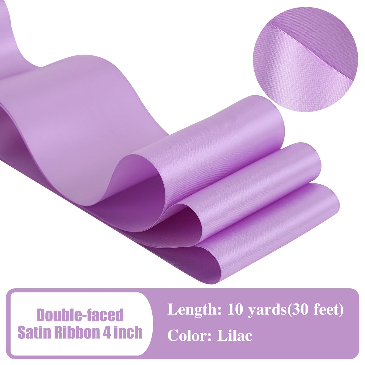 Liliac Purple Double Sided Satin Ribbon 4 inch Wide 10 Yards