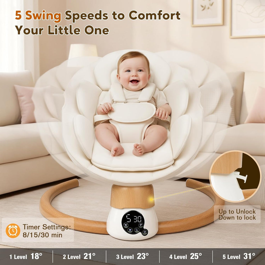 Baby Swings for Infants, Electric Portable Baby Swing | with Bluetooth, 5 Swing Speed, 3 Timer Settings, 10 Melodies