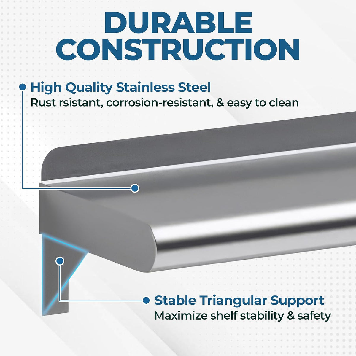 72"x18" Stainless Steel Wall Shelf with Brackets, NSF