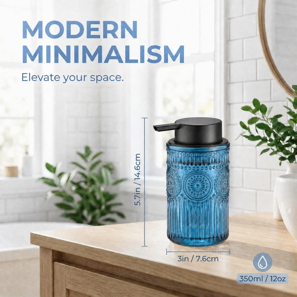 Blue Glass Foaming Hand Soap Dispenser