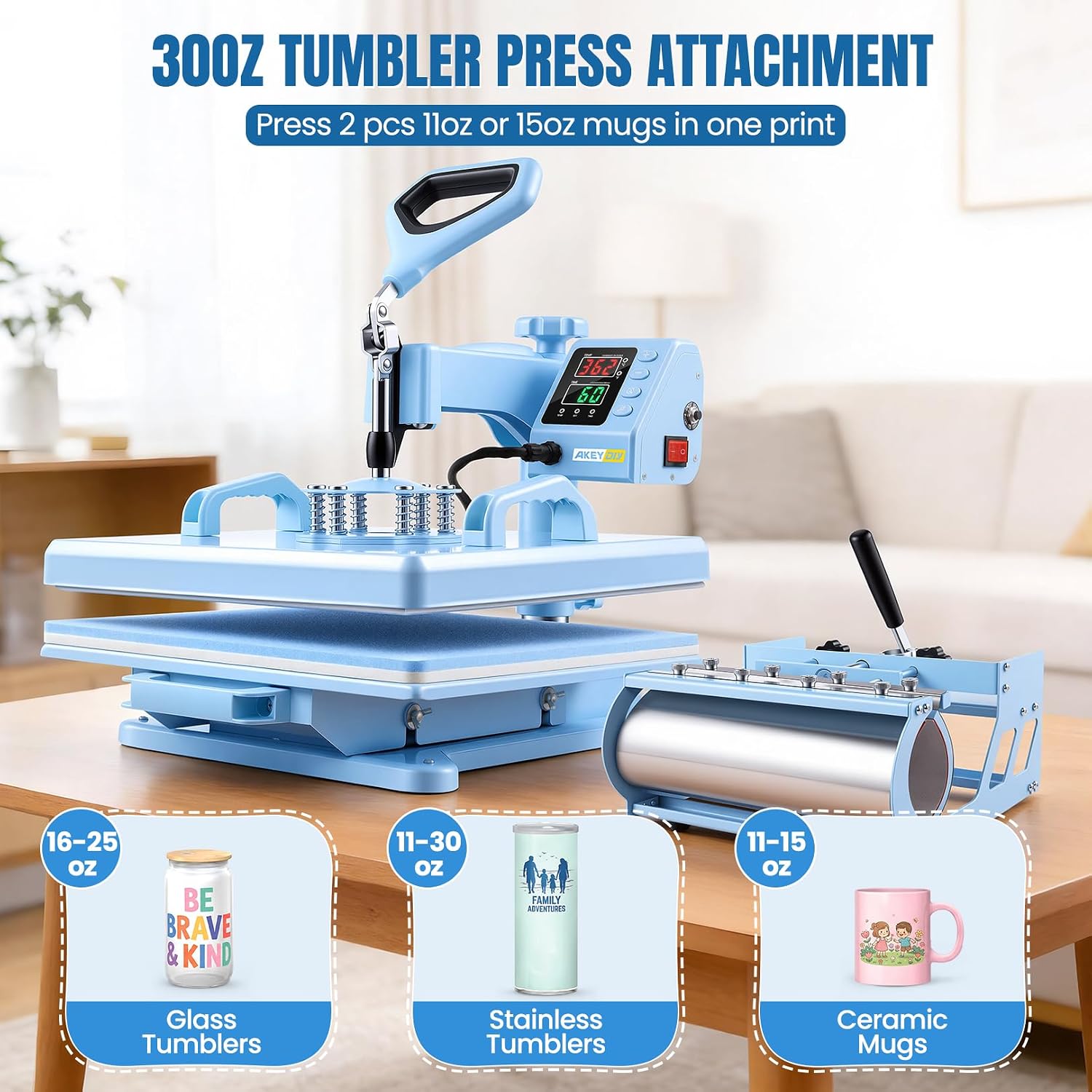 Heat Press 15x15 inch 5 in 1 with 30OZ Tumbler Press, 360° Swivel Away Slide Out Digital Shirt Press Machine