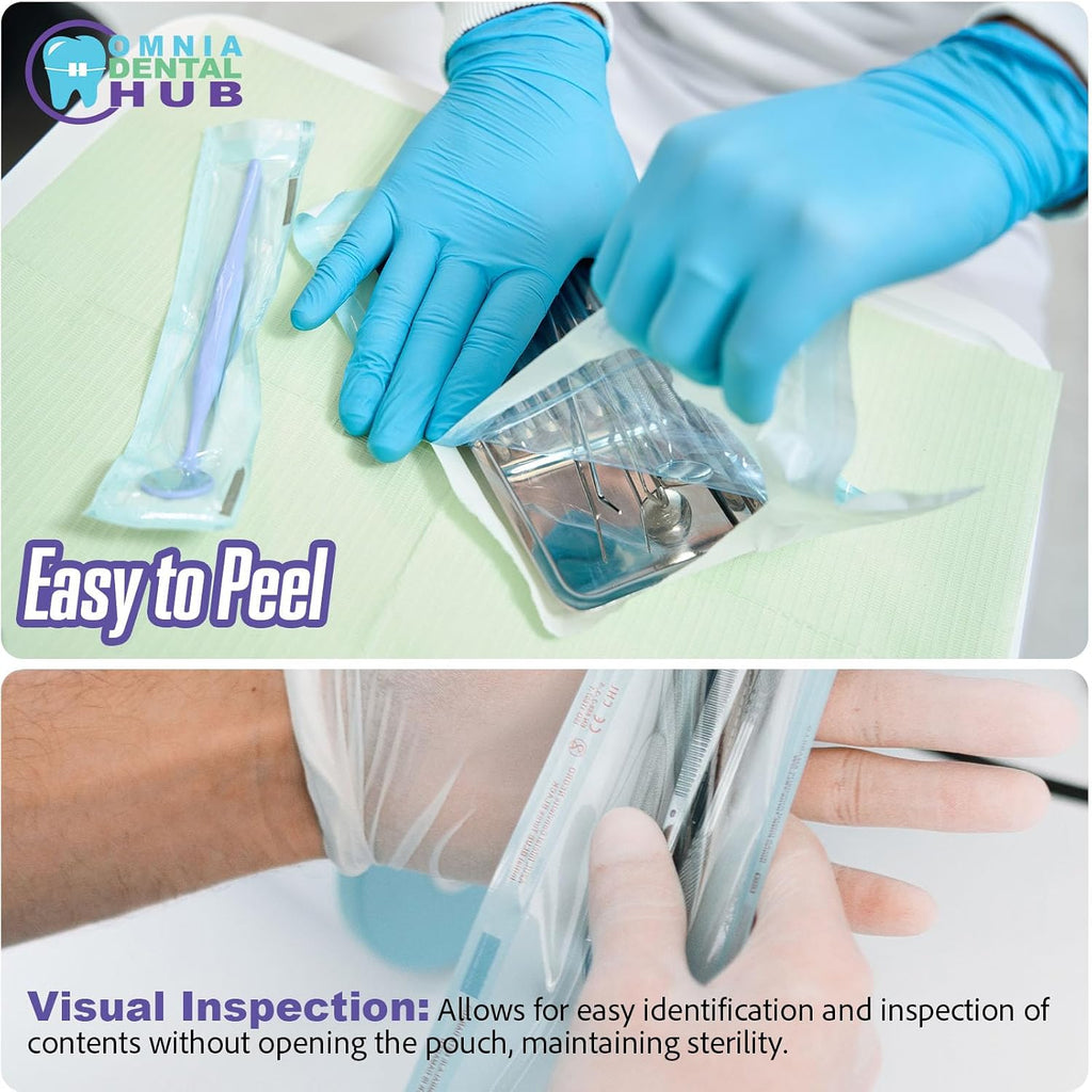 Omnia 200 Pcs Self Sealing Sterilization Pouches 2.25” x 4” | Dual Indicators Autoclave Sterilizer Bags for Dental
