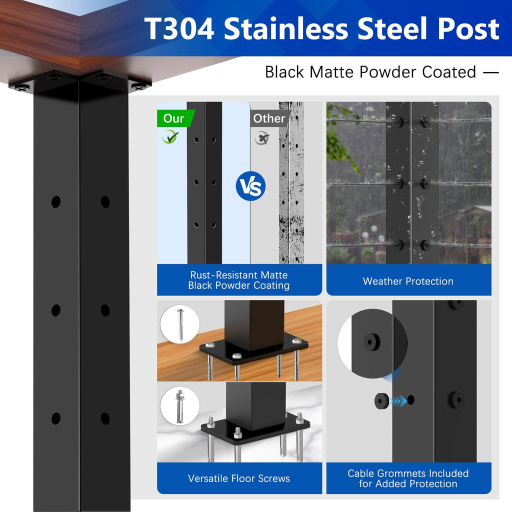 42" Modular Cable Railing Corner Post for Deck Porch, T-drilled