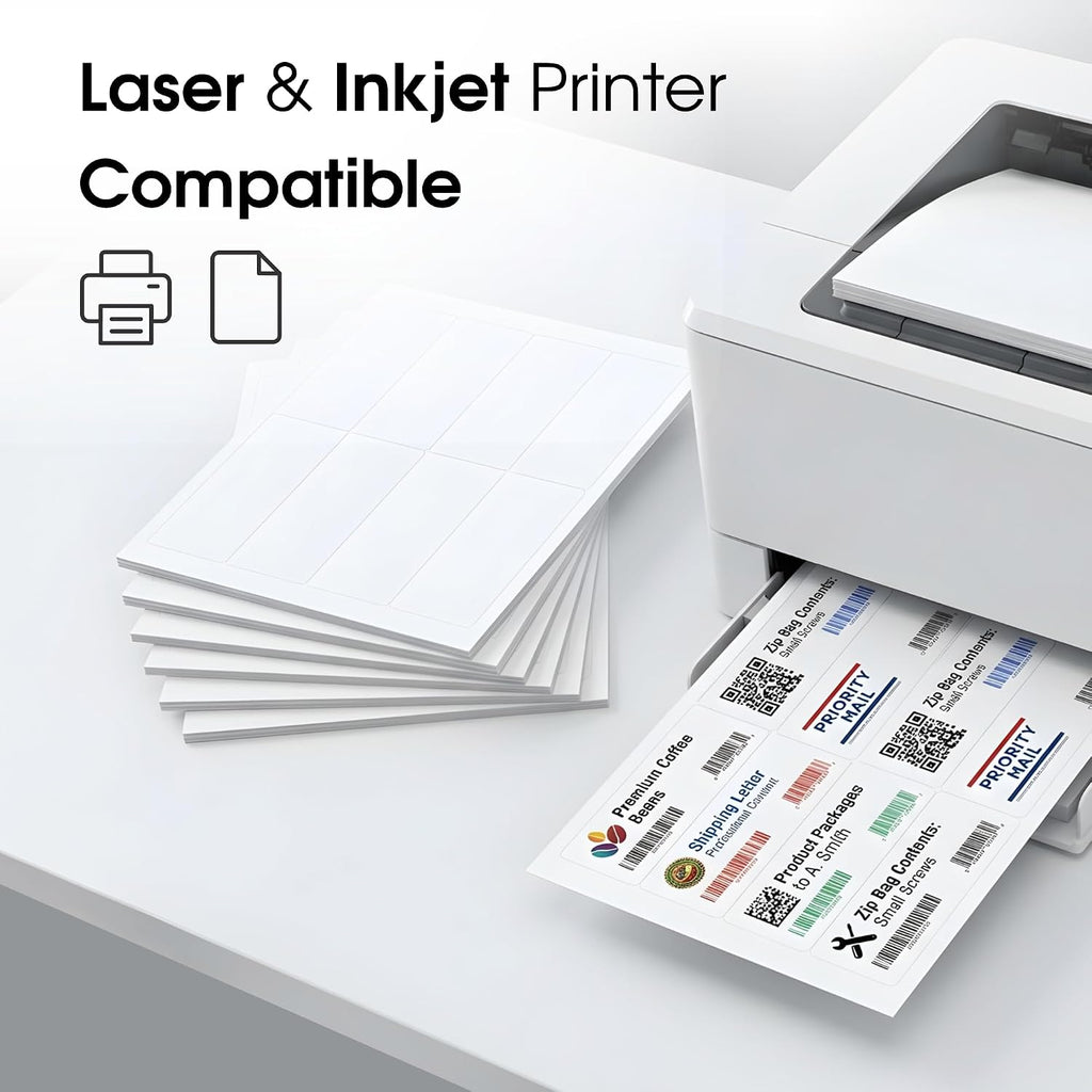 2" X 5" Matte White Printable Shipping Labels (30 Sheets, 240 Stickers)