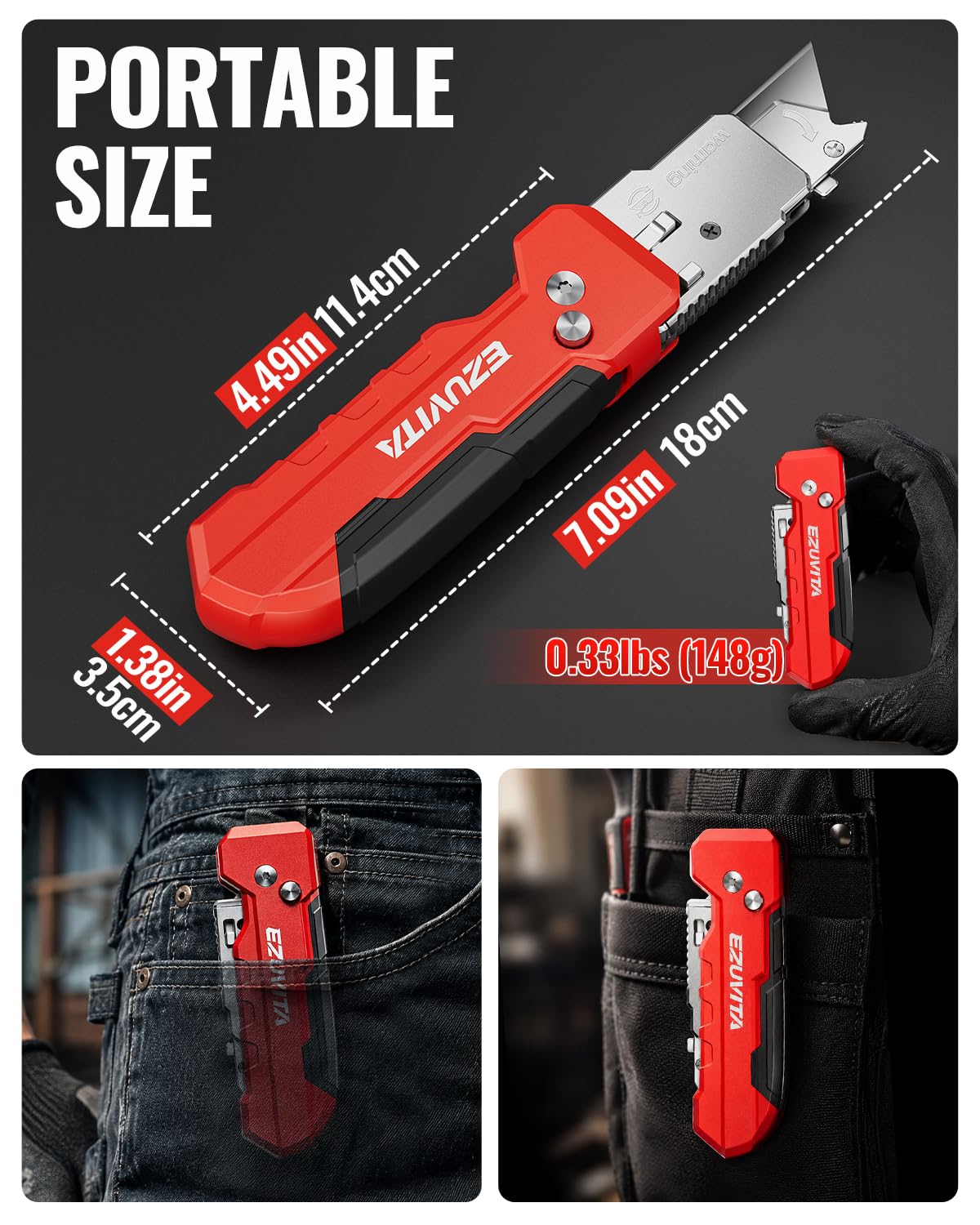 2-in-1 Folding Utility Knife & Scraper with 13 SK5 Blades