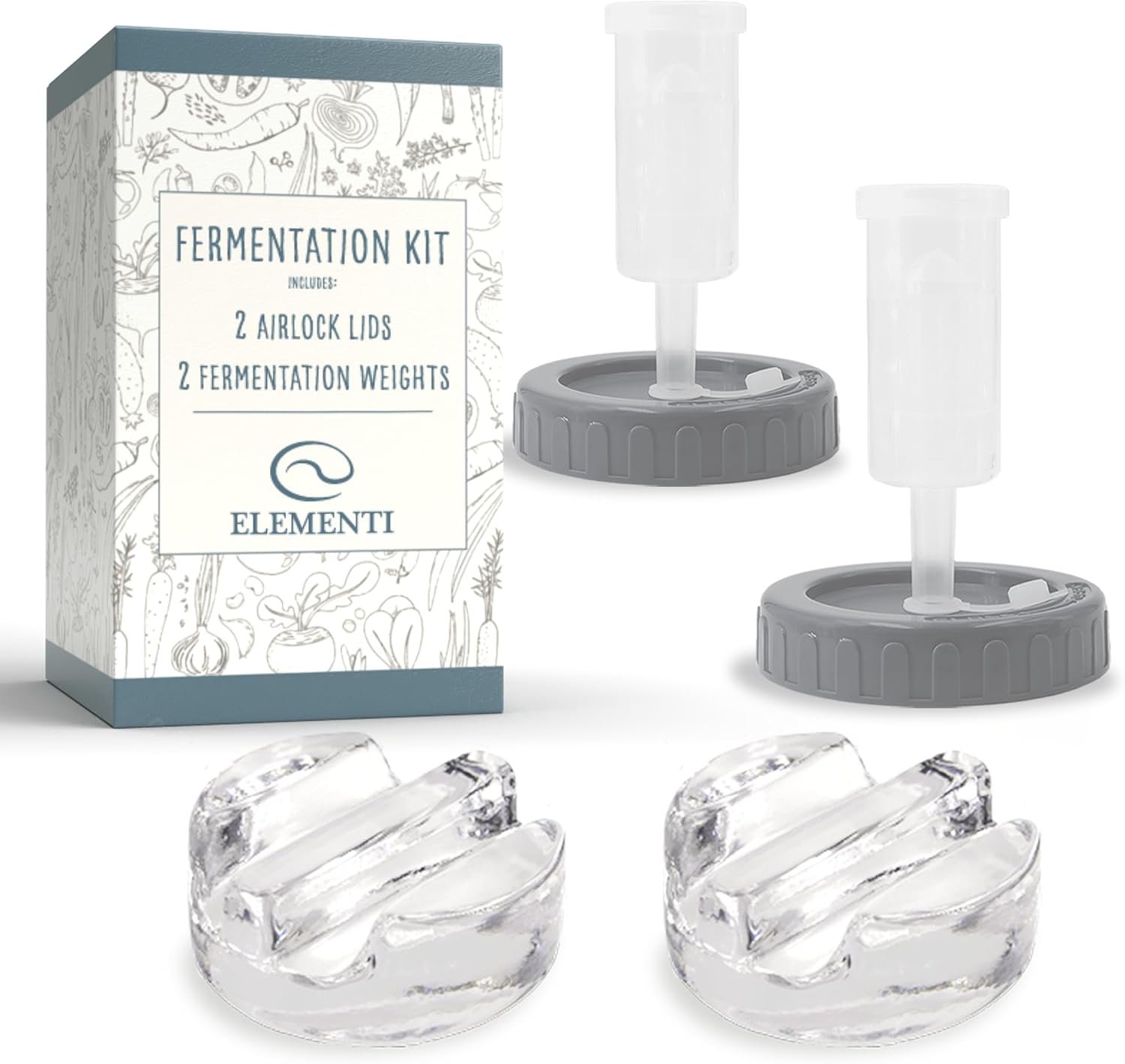 Fermentation Weights Kit - Set of 2 Glass Fermenting Weights and Mason Jar Fermentation Lids for Wide Mouth Mason