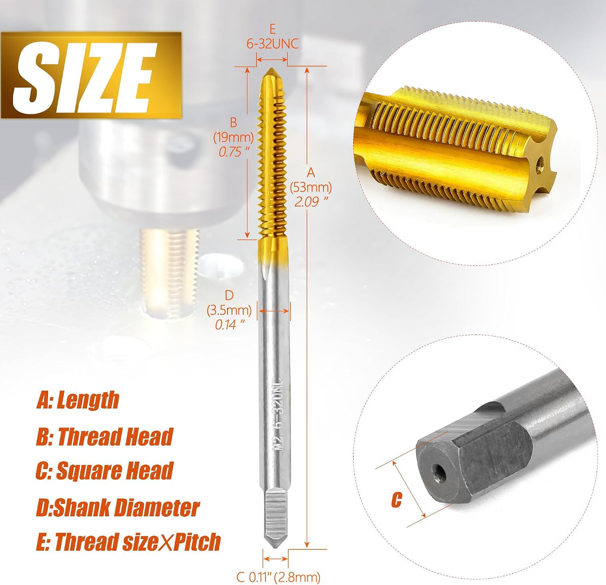 2Pcs 6-32 UNC Thread Tap for Metal,6-32 UNC M2 HSS Thread Milling Tap