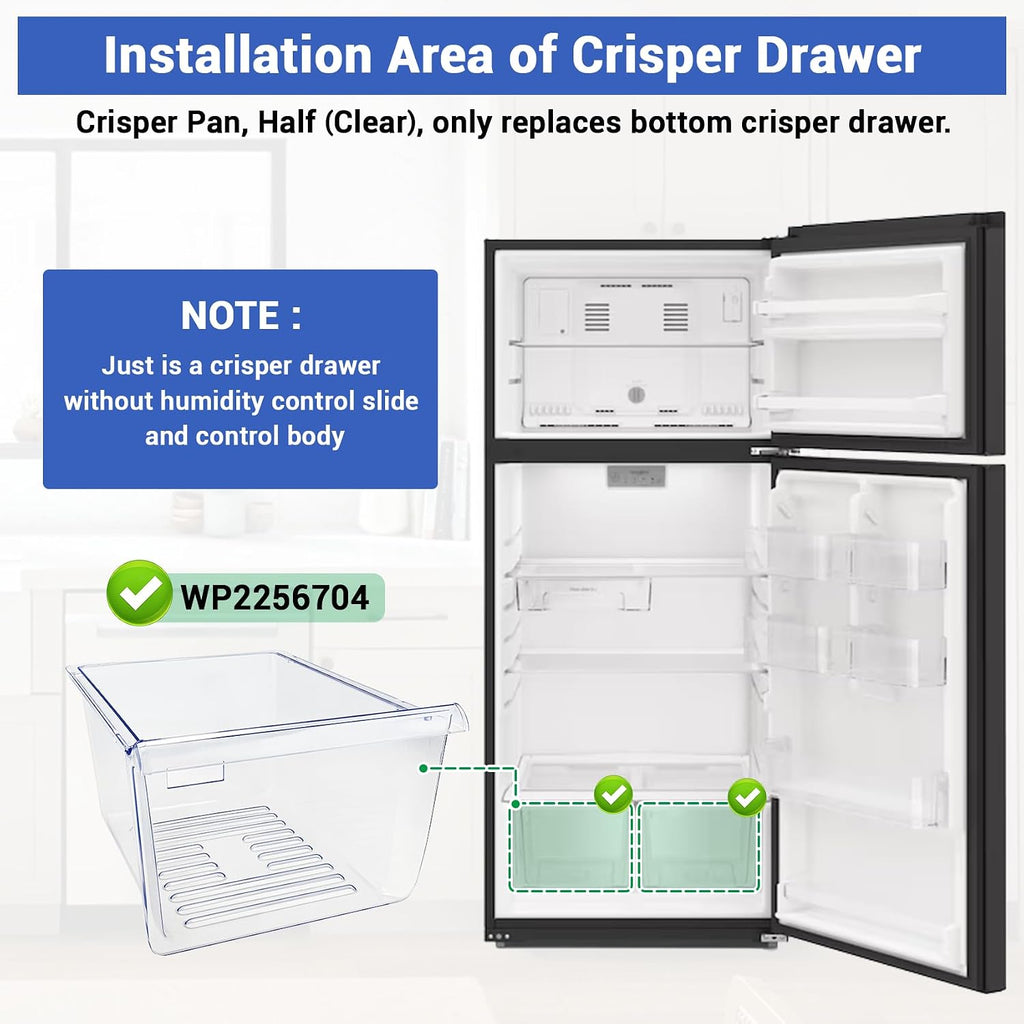 WP2256704, 2256704 Refrigerator Crisper Drawer Compatible with whirlpool, kenmore, amana, maytag: WRT518SZFM00, WRT518SZFM02, W8RXEGMWB01, WRT518SZFG00 etc. Crisper Pan 1469225, PS11739936, AP6006849