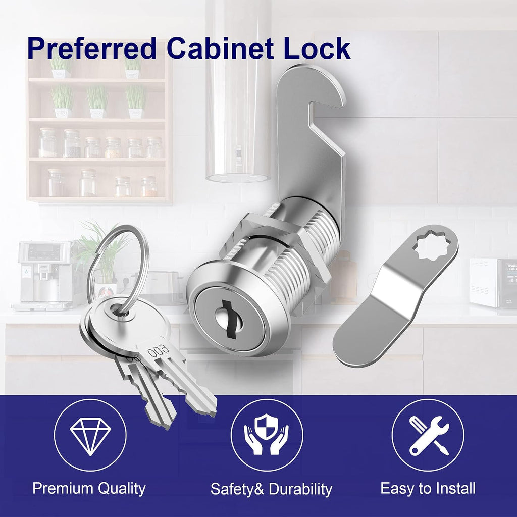 3 Pack Cabinet Locks with Key, RV Cabinet Cam Lock 1-1/8" Keyed Alike Mailbox Lock for Drawer Toolbox RV Compartment