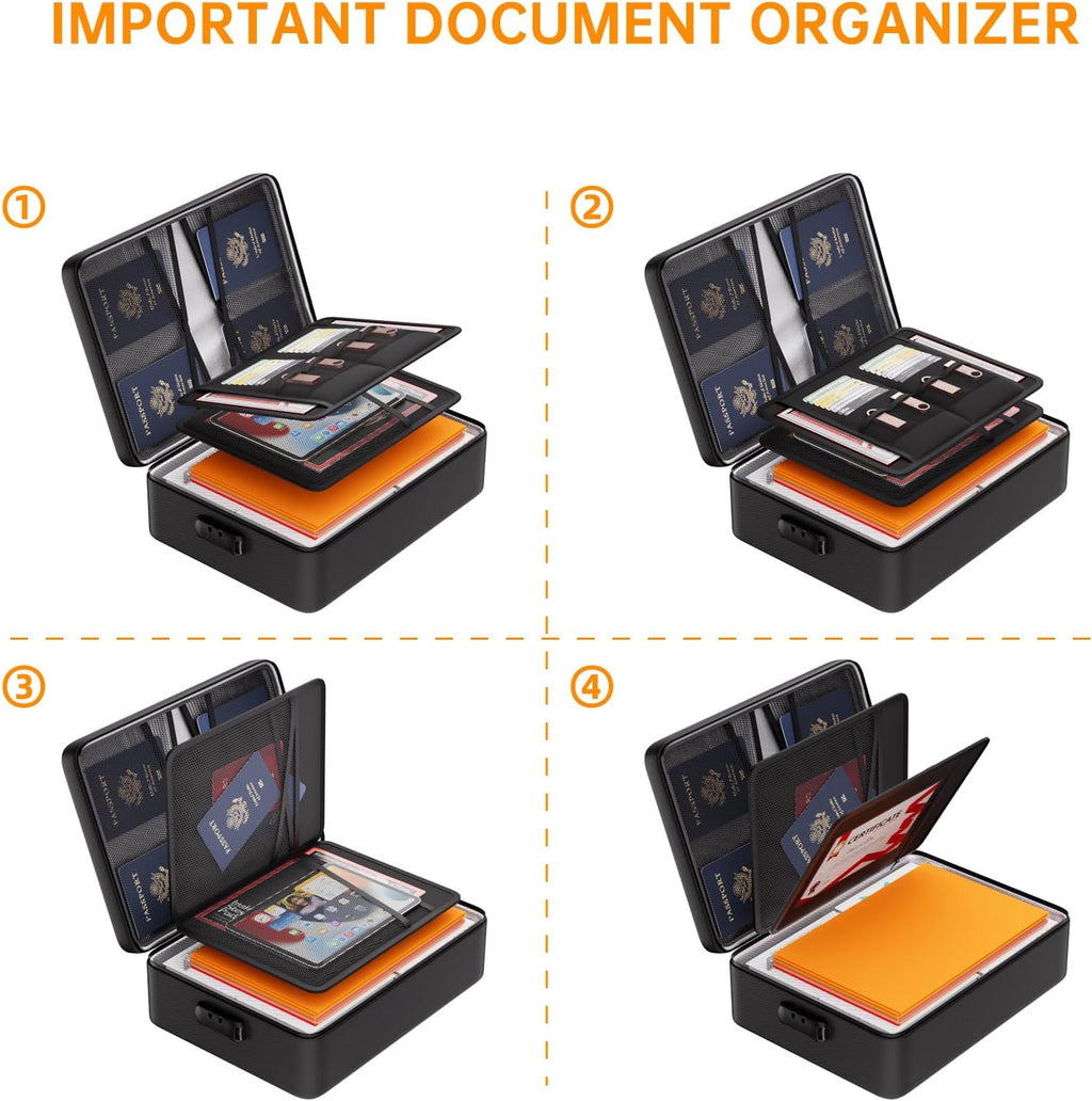 5200°F Document Organizer with Lock, Upgraded Heat Insulated Fireproof＆Water-Resistant Box 8 Layers File Organizer