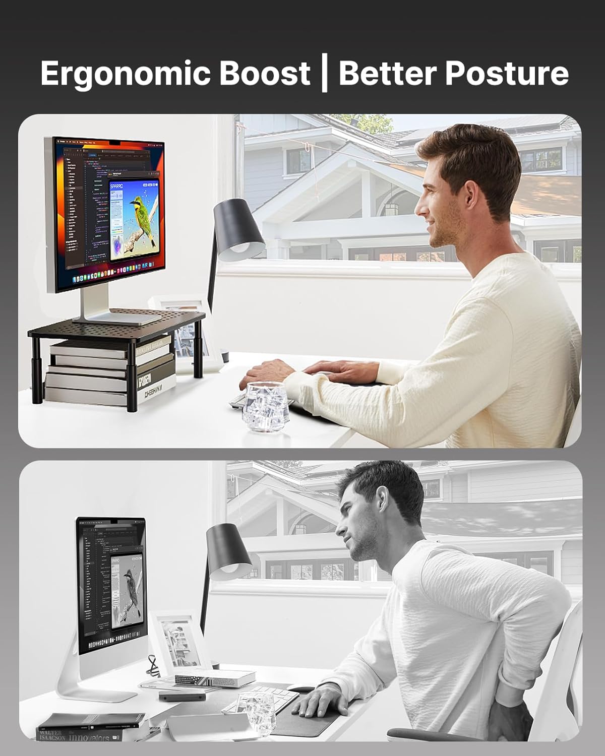 Monitor Stand, Monitor Stand Riser 3 Height Adjustable, Monitor Riser with Airflow Vents, Laptop Stand for Desk
