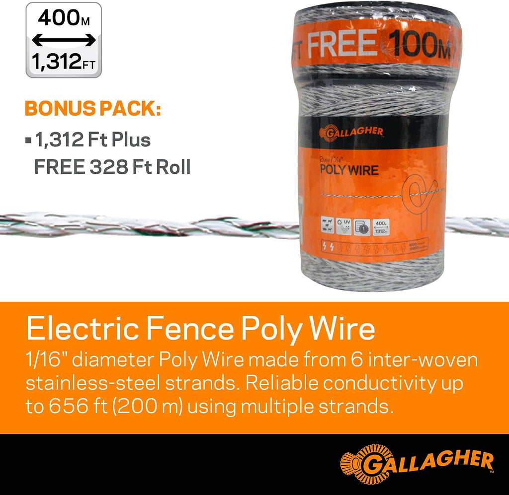 S12 Solar Energizer and 1312' Poly Wire Electric Fence Kit for Livestock, Gardens, Orchards, Pets, and More
