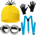 4 Pcs Halloween Costume for Adults,Yellow Hat/Goggle/Glove/Suspender | Halloween Easy Costuem in One Size Fits