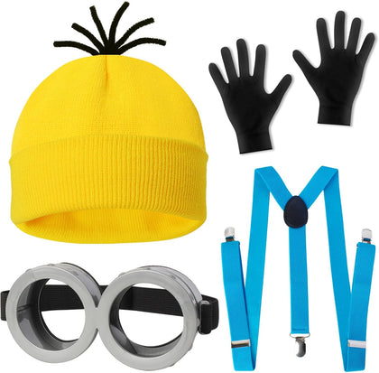 4 Pcs Halloween Costume for Adults,Yellow Hat/Goggle/Glove/Suspender | Halloween Easy Costuem in One Size Fits