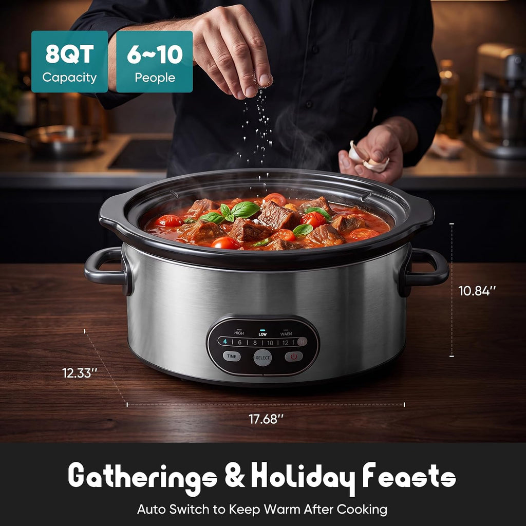 Slow Cooker 8 Quart, Ceramic Nonstick Coating, Programmable Slow Cooker with Dishwasher Stoneware Pot and Tempered
