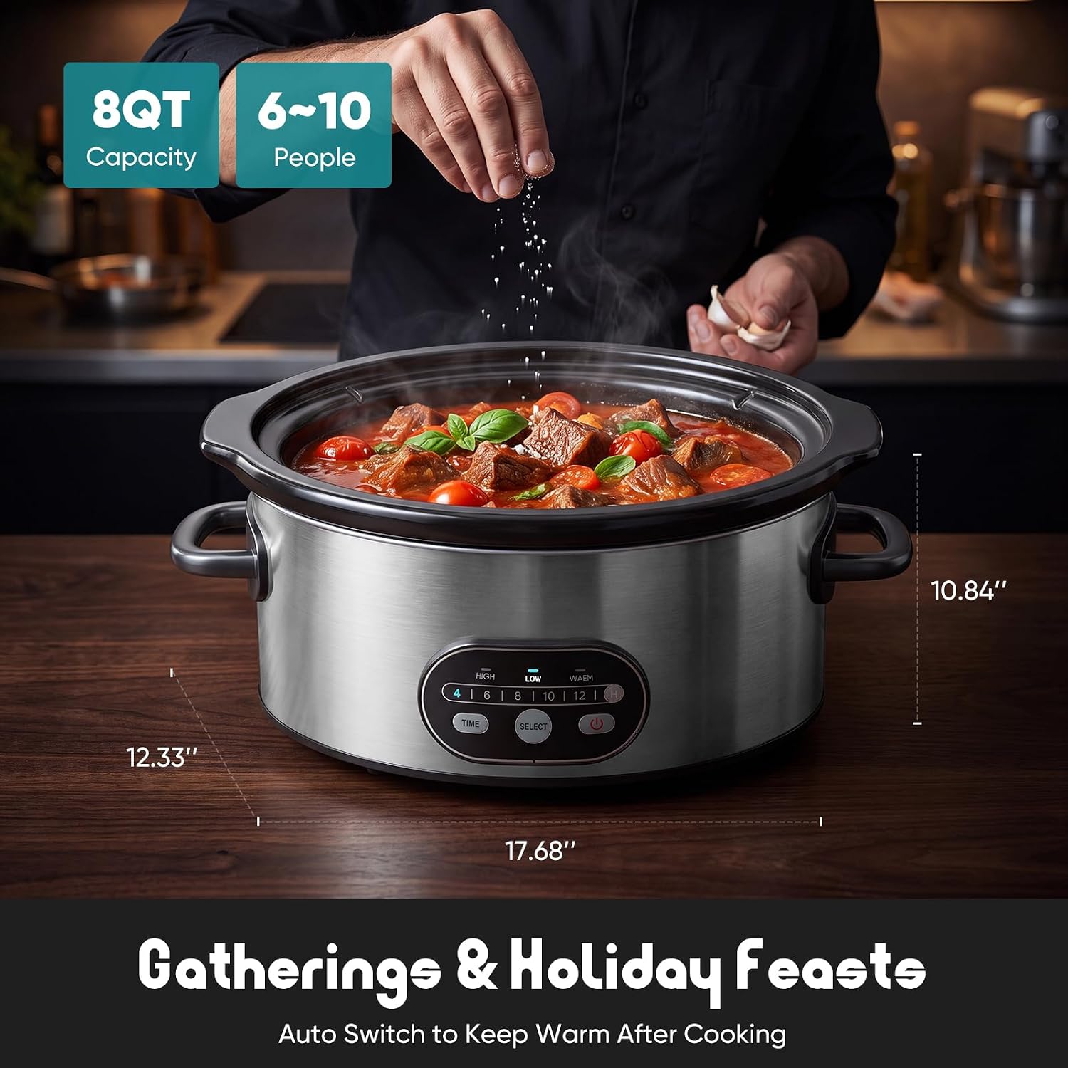 Slow Cooker 8 Quart, Ceramic Nonstick Coating, Programmable Slow Cooker with Dishwasher Stoneware Pot and Tempered