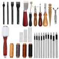 Leather Working Tools, Practical Leather Craft Kit with Carving Sewing Punching Cutting and Other Sanding Tools for