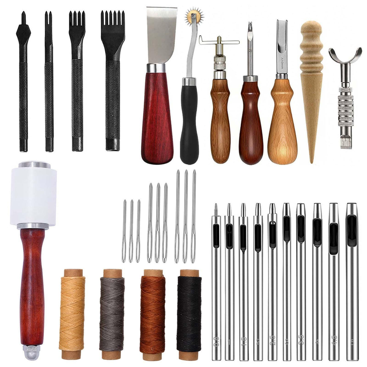 Leather Working Tools, Practical Leather Craft Kit with Carving Sewing Punching Cutting and Other Sanding Tools for