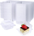 100 Pack Clear Plastic Square Hinged Food Container,Disposable Plastic To Go Containers with Clear Lids,Cake Slice