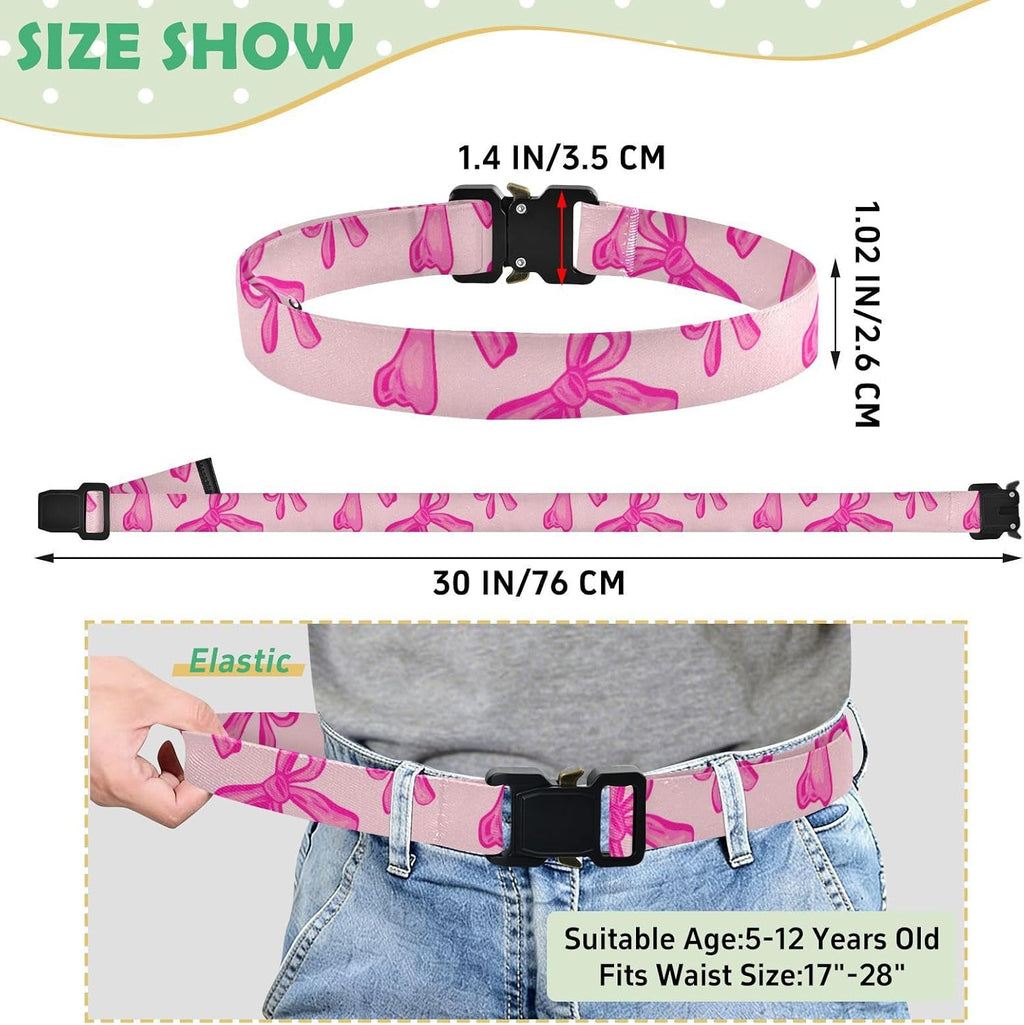 Bow Tie Adjustable Kids Elastic Belts, Girls Boys Stretch Waist Belt with Aluminum Alloy Buckle