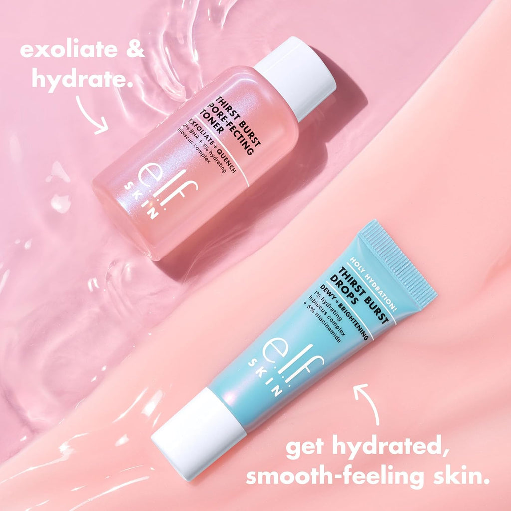 SKIN Thirst Burst Dew-O, Travel-Sized Skincare Set, Exfoliating Facial Toner & Hydrating Serum Drops, Gives Skin A