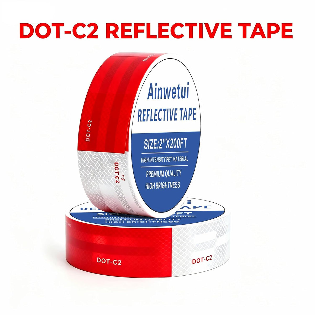 DOT‑C2 Reflective Safety Tape 2" x 200' Red/White;High‑Visibility, Waterproof, Strong Adhesive