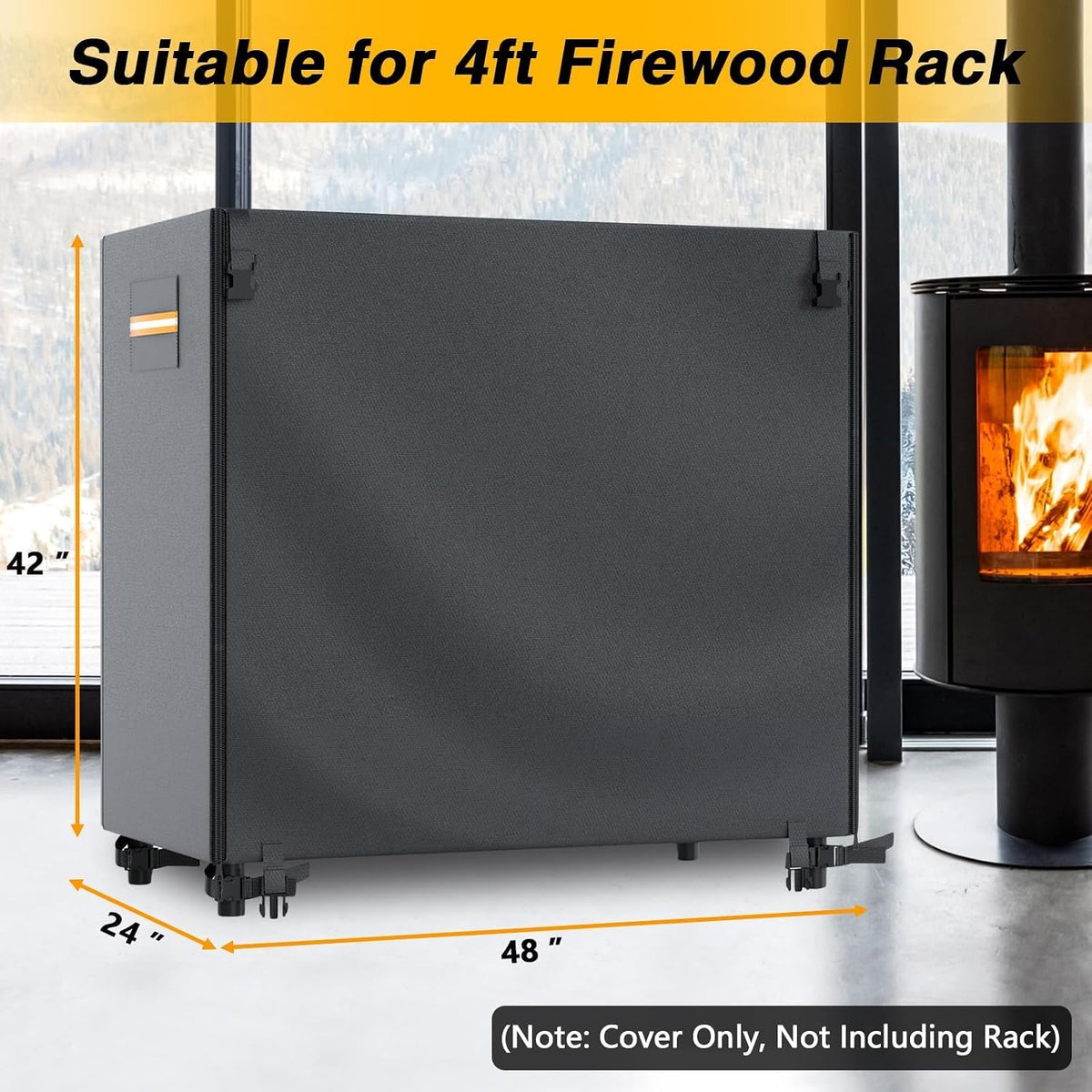 4ft Waterproof Firewood Rack Cover, 420D Heavy Duty Fabric Outdoor Log Rack Cover with Zipper & Buckle for Indoor