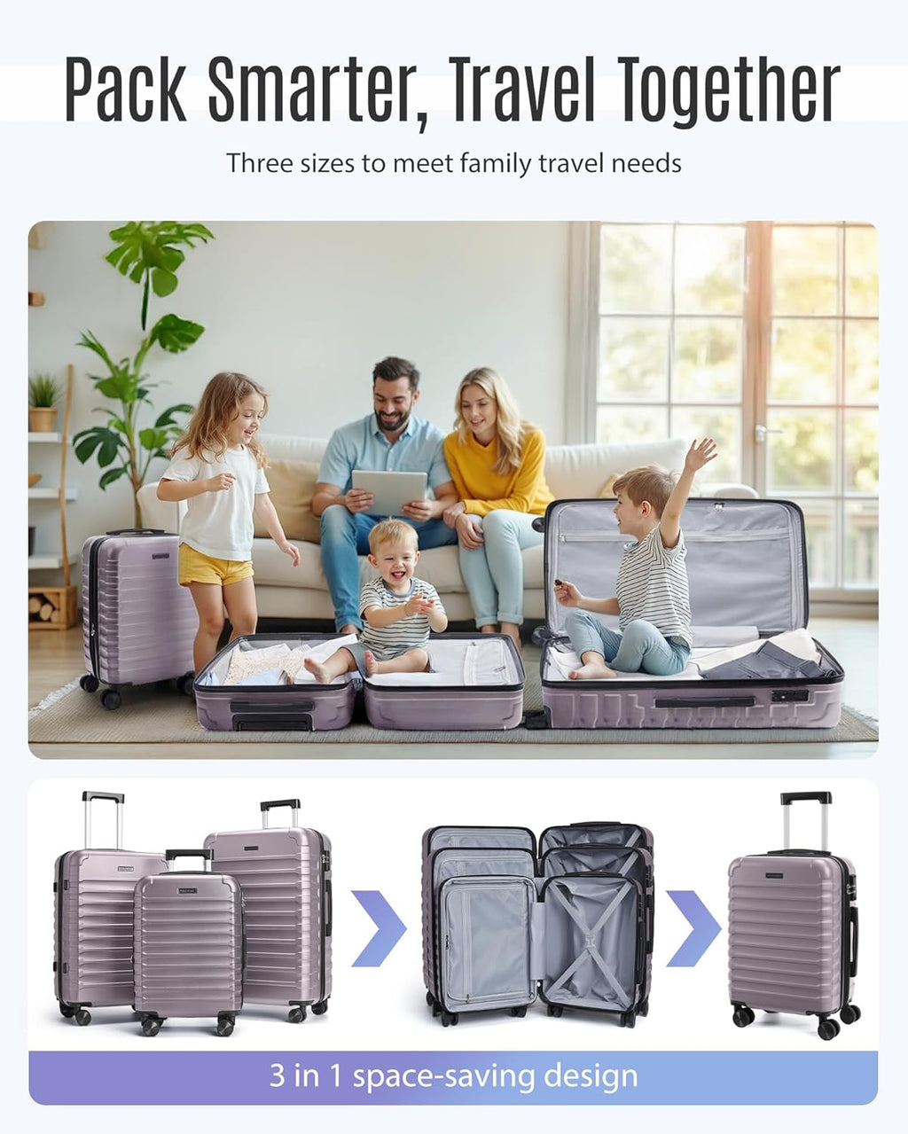 Luggage Sets, 3 Piece Durable Suitcase Set with Spinner Wheels, 3 Pcs Hardside Lightweight luggage with TSA Lock